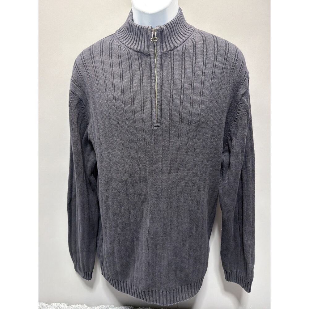Hathaway Sweater Mens XL Black 1/4 Zip Mock Neck Ribbed Cotton Preppy Y2K